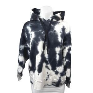 Zara Black White Tie Dye Hoodie Loose Relaxed Hooded Sweatshirt Top Size M